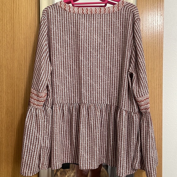 Du Jour XL flowy blouse orange brown statement sleeves button chest lightweight - Picture 7 of 11